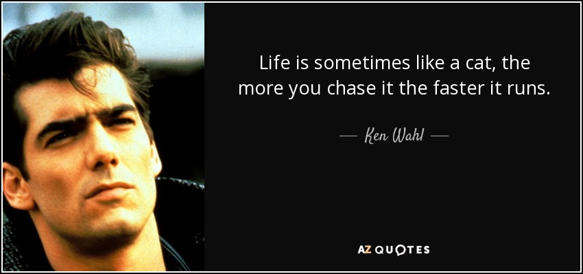 Life is sometimes like a cat, the more you chase it the faster it runs. - Ken Wahl