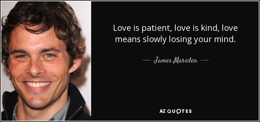 Love is patient, love is kind, love means slowly losing your mind. - James Marsden