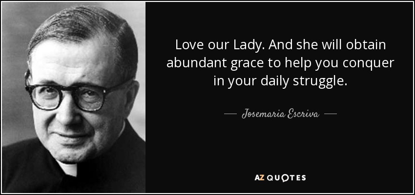 Love our Lady. And she will obtain abundant grace to help you conquer in your daily struggle. - Josemaria Escriva