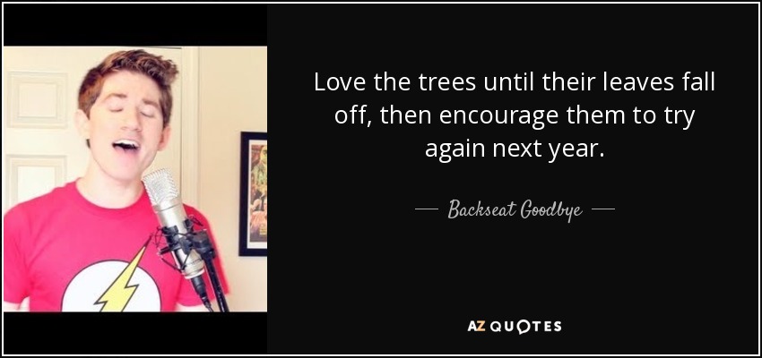 Love the trees until their leaves fall off, then encourage them to try again next year. - Backseat Goodbye