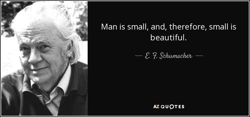 Man is small, and, therefore, small is beautiful. - E. F. Schumacher