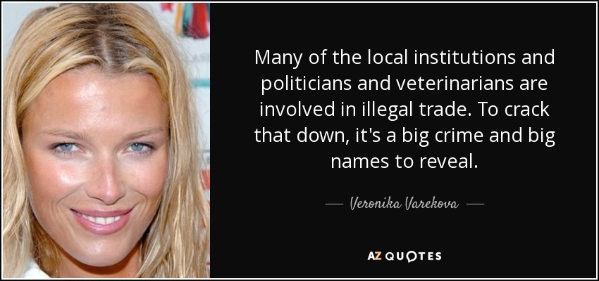 Many of the local institutions and politicians and veterinarians are involved in illegal trade. To crack that down, it's a big crime and big names to reveal. - Veronika Varekova