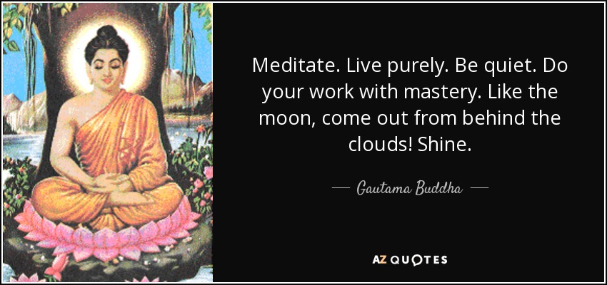 Medita. Vive con pureza. Permanece en silencio. Haz tu trabajo con maestría. Como la luna, ¡sal de detrás de las nubes! Brilla. - Buda Gautama