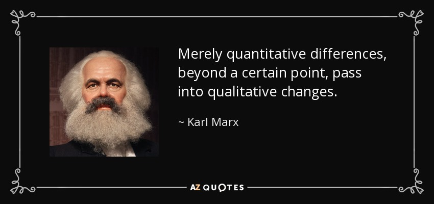 Merely quantitative differences, beyond a certain point, pass into qualitative changes. - Karl Marx