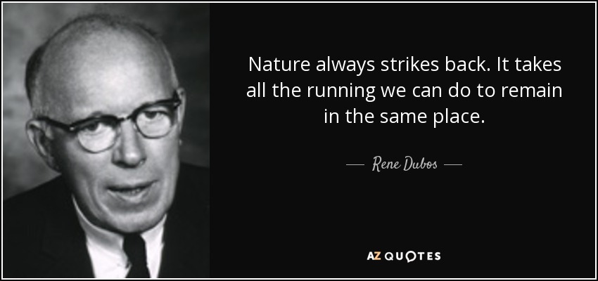 La naturaleza siempre contraataca. Hay que correr mucho para permanecer en el mismo sitio. - René Dubos