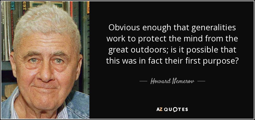 Resulta bastante obvio que las generalidades sirven para proteger la mente de la intemperie; ¿es posible que éste fuera de hecho su primer propósito? - Howard Nemerov