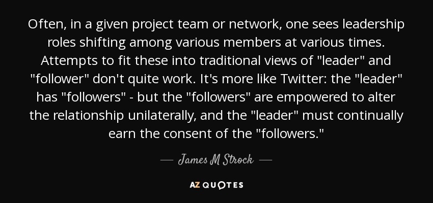 Often, in a given project team or network, one sees leadership roles shifting among various members at various times. Attempts to fit these into traditional views of 