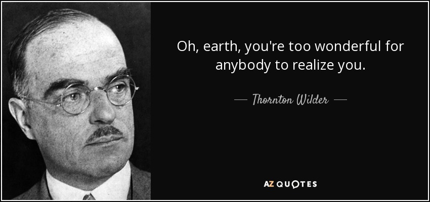 Oh, earth, you're too wonderful for anybody to realize you. - Thornton Wilder