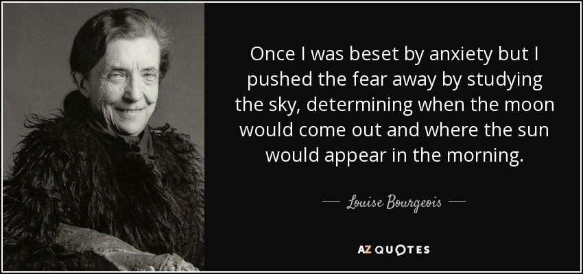 Una vez me acosó la ansiedad, pero alejé el miedo estudiando el cielo, determinando cuándo saldría la luna y dónde aparecería el sol por la mañana. - Louise Bourgeois