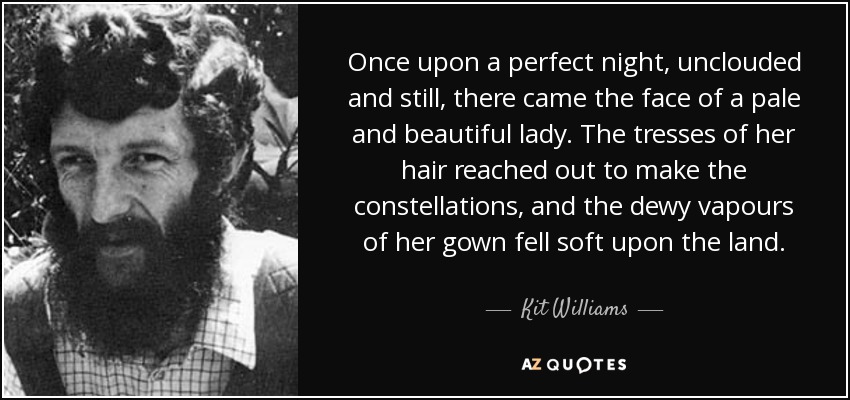 Once upon a perfect night, unclouded and still, there came the face of a pale and beautiful lady. The tresses of her hair reached out to make the constellations, and the dewy vapours of her gown fell soft upon the land. - Kit Williams