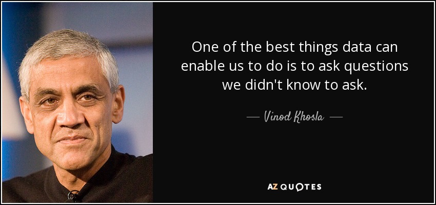 One of the best things data can enable us to do is to ask questions we didn't know to ask. - Vinod Khosla