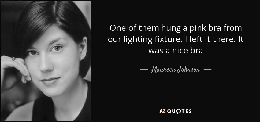 One of them hung a pink bra from our lighting fixture. I left it there. It was a nice bra - Maureen Johnson