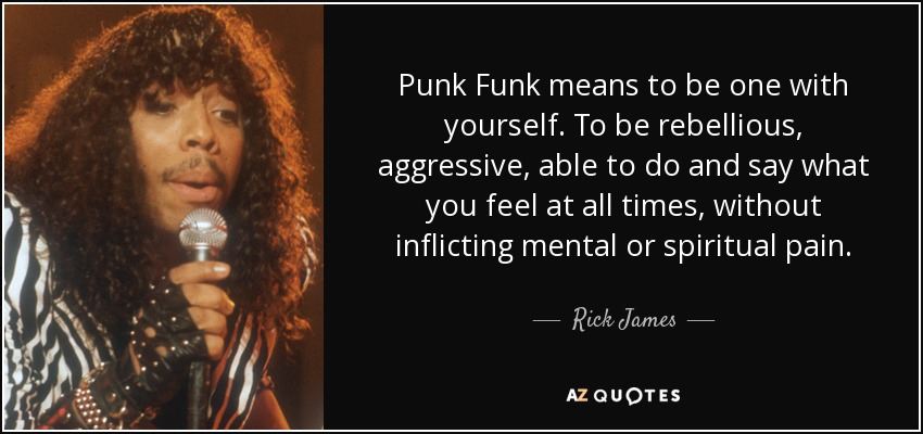 Punk Funk means to be one with yourself. To be rebellious, aggressive, able to do and say what you feel at all times, without inflicting mental or spiritual pain. - Rick James