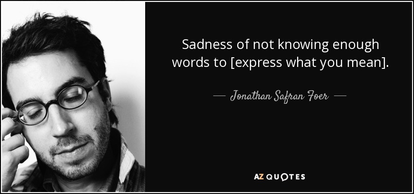 Sadness of not knowing enough words to [express what you mean]. - Jonathan Safran Foer