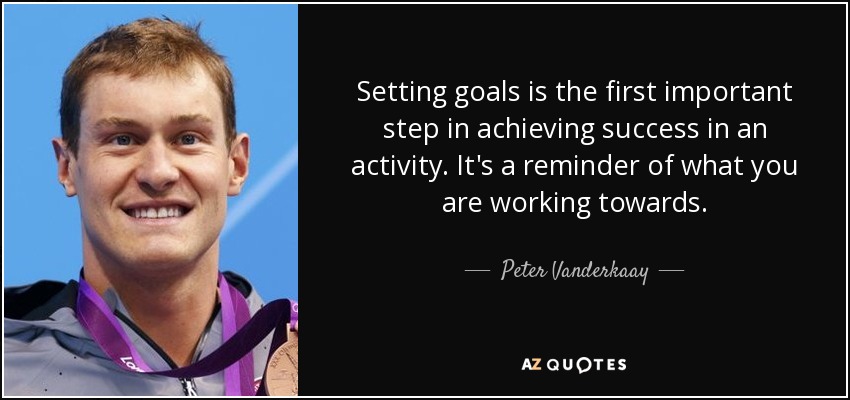 Setting goals is the first important step in achieving success in an activity. It's a reminder of what you are working towards. - Peter Vanderkaay
