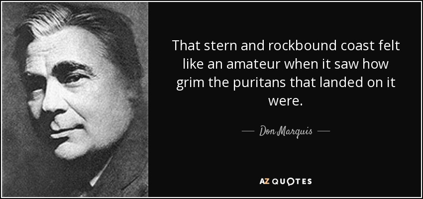 That stern and rockbound coast felt like an amateur when it saw how grim the puritans that landed on it were. - Don Marquis