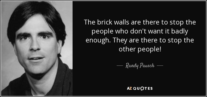 The brick walls are there to stop the people who don't want it badly enough. They are there to stop the other people! - Randy Pausch