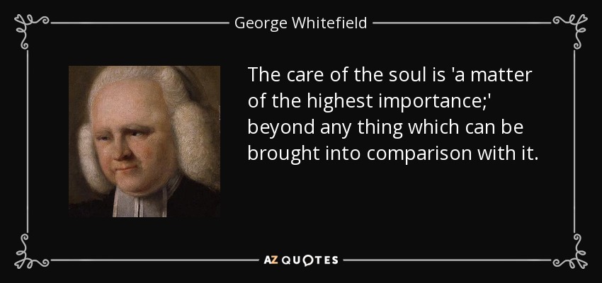 The care of the soul is 'a matter of the highest importance;' beyond any thing which can be brought into comparison with it. - George Whitefield