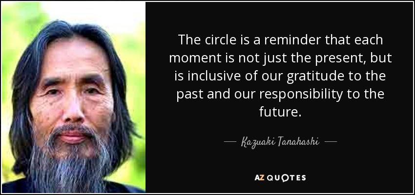 The circle is a reminder that each moment is not just the present, but is inclusive of our gratitude to the past and our responsibility to the future. - Kazuaki Tanahashi