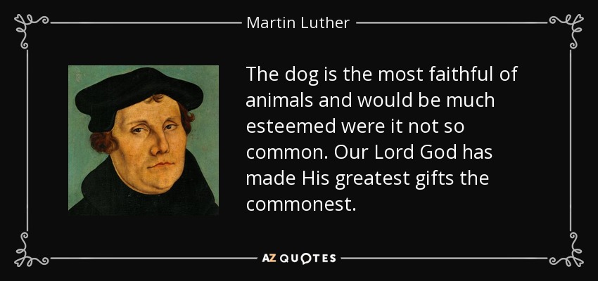 The dog is the most faithful of animals and would be much esteemed were it not so common. Our Lord God has made His greatest gifts the commonest. - Martin Luther
