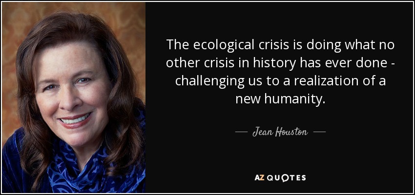 La crisis ecológica está haciendo lo que ninguna otra crisis en la historia ha hecho jamás: desafiarnos a la realización de una nueva humanidad. - Jean Houston