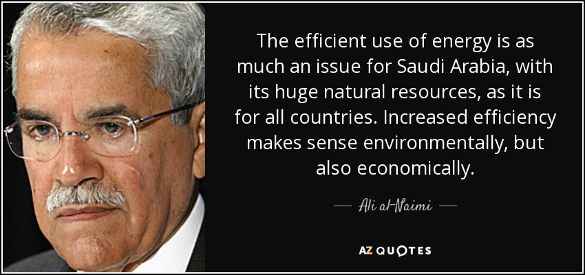 The efficient use of energy is as much an issue for Saudi Arabia, with its huge natural resources, as it is for all countries. Increased efficiency makes sense environmentally, but also economically. - Ali al-Naimi