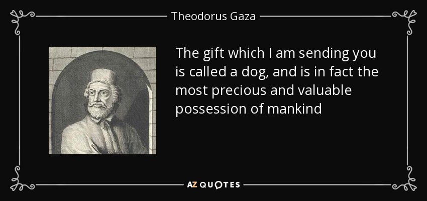 The gift which I am sending you is called a dog, and is in fact the most precious and valuable possession of mankind - Theodorus Gaza