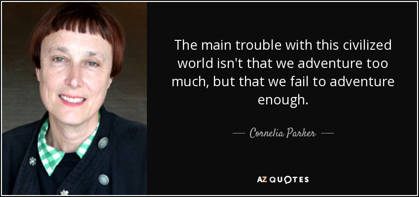 The main trouble with this civilized world isn't that we adventure too much, but that we fail to adventure enough. - Cornelia Parker