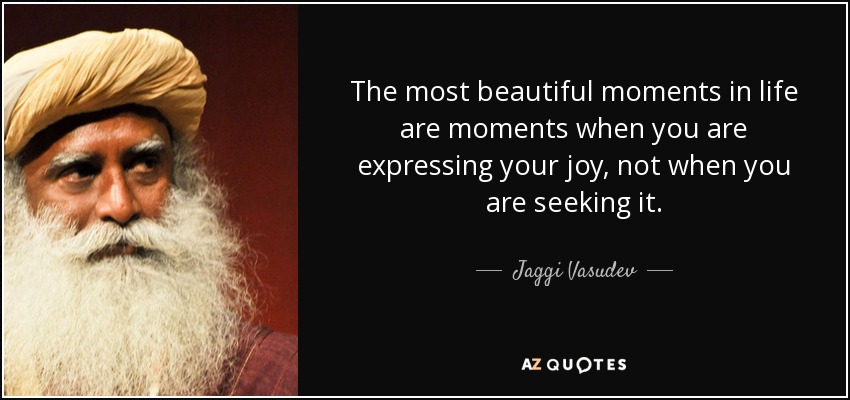 The most beautiful moments in life are moments when you are expressing your joy, not when you are seeking it. - Jaggi Vasudev