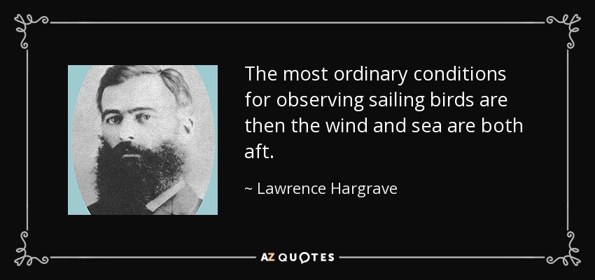 Las condiciones más ordinarias para observar aves a vela son cuando el viento y el mar están en popa. - Lawrence Hargrave