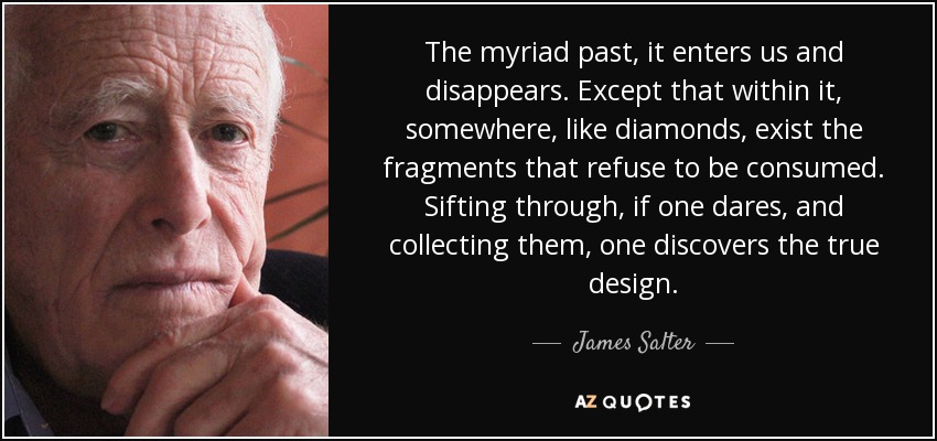The myriad past, it enters us and disappears. Except that within it, somewhere, like diamonds, exist the fragments that refuse to be consumed. Sifting through, if one dares, and collecting them, one discovers the true design. - James Salter