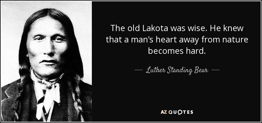 El viejo Lakota era sabio. Sabía que el corazón de un hombre alejado de la naturaleza se endurece. - Luther Oso Erguido