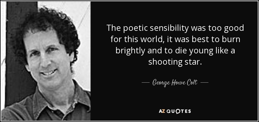 The poetic sensibility was too good for this world, it was best to burn brightly and to die young like a shooting star. - George Howe Colt