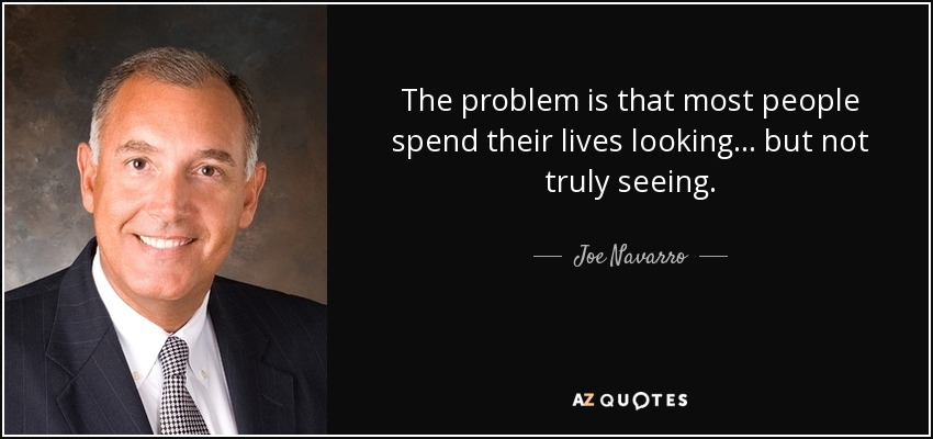 The problem is that most people spend their lives looking... but not truly seeing. - Joe Navarro