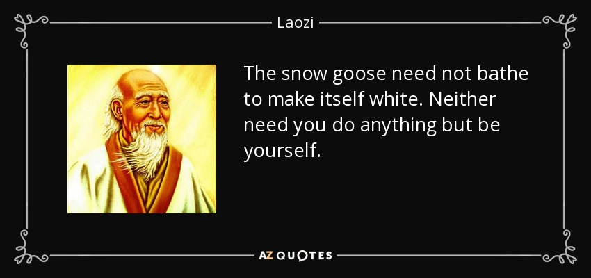 The snow goose need not bathe to make itself white. Neither need you do anything but be yourself. - Laozi