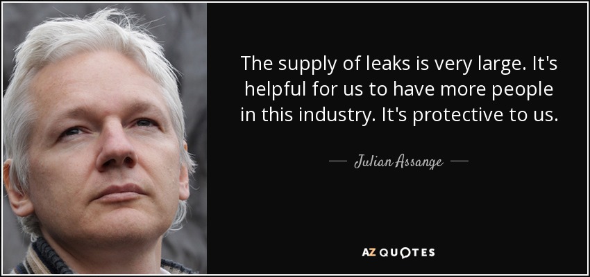 The supply of leaks is very large. It's helpful for us to have more people in this industry. It's protective to us. - Julian Assange