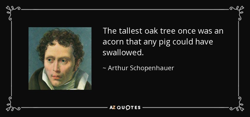 The tallest oak tree once was an acorn that any pig could have swallowed. - Arthur Schopenhauer