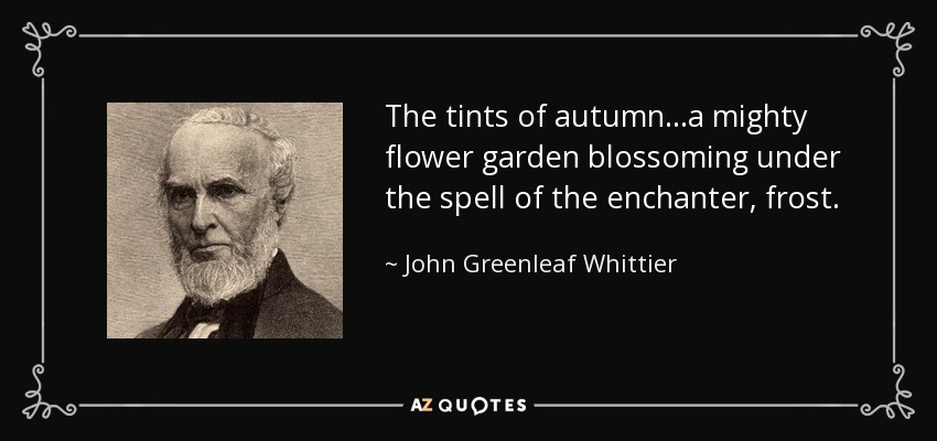 The tints of autumn...a mighty flower garden blossoming under the spell of the enchanter, frost. - John Greenleaf Whittier