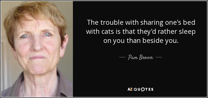 The trouble with sharing one's bed with cats is that they'd rather sleep on you than beside you. - Pam Brown