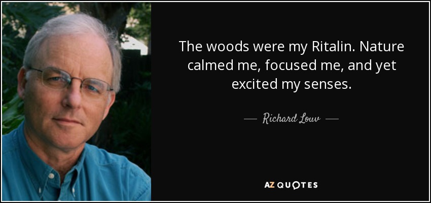 The woods were my Ritalin. Nature calmed me, focused me, and yet excited my senses. - Richard Louv