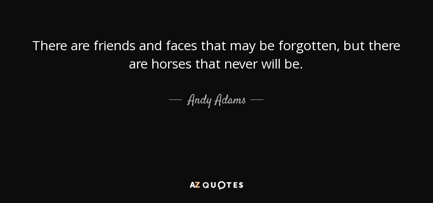 There are friends and faces that may be forgotten, but there are horses that never will be. - Andy Adams