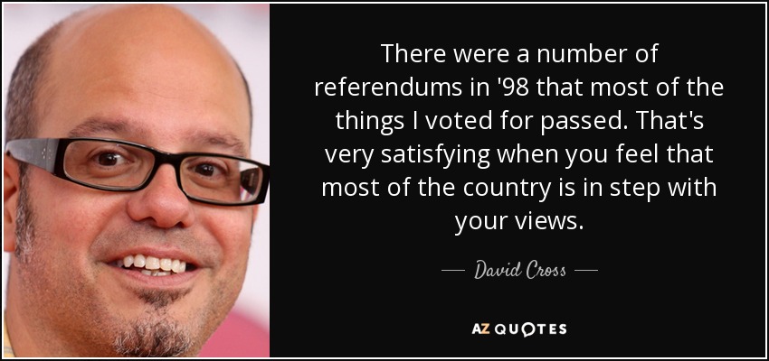 There were a number of referendums in '98 that most of the things I voted for passed. That's very satisfying when you feel that most of the country is in step with your views. - David Cross