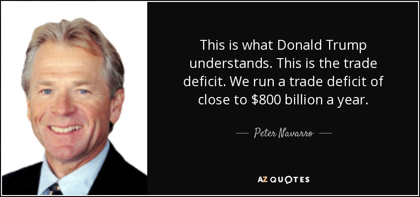 This is what Donald Trump understands. This is the trade deficit. We run a trade deficit of close to $800 billion a year. - Peter Navarro