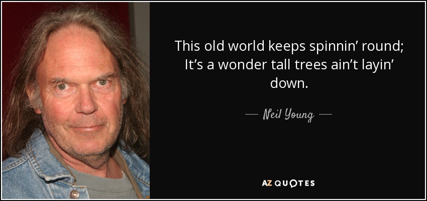 This old world keeps spinnin’ round; It’s a wonder tall trees ain’t layin’ down. - Neil Young