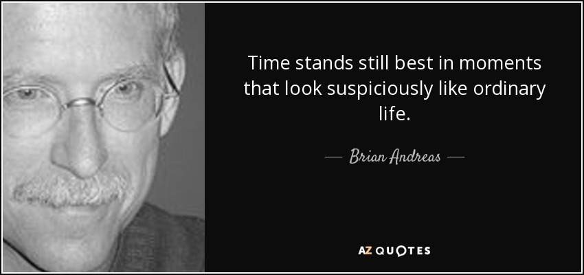 Time stands still best in moments that look suspiciously like ordinary life. - Brian Andreas