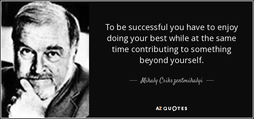 To be successful you have to enjoy doing your best while at the same time contributing to something beyond yourself. - Mihaly Csikszentmihalyi