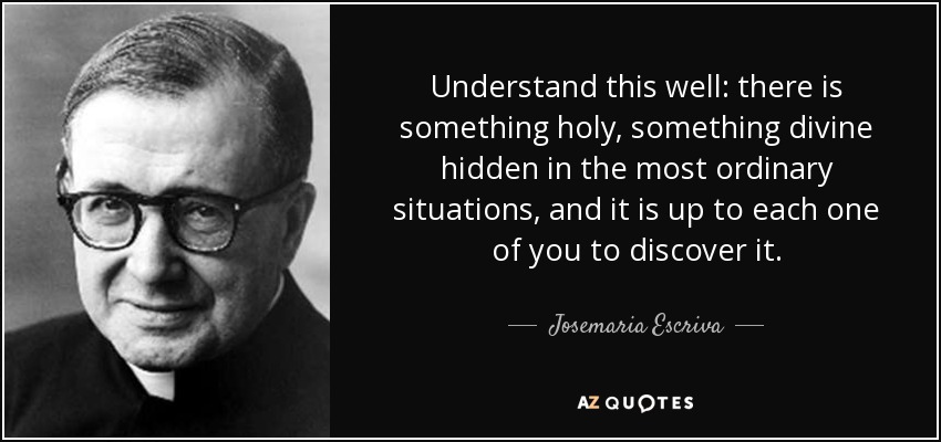 Understand this well: there is something holy, something divine hidden in the most ordinary situations, and it is up to each one of you to discover it. - Josemaria Escriva