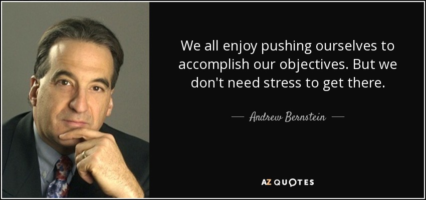 We all enjoy pushing ourselves to accomplish our objectives. But we don't need stress to get there. - Andrew Bernstein