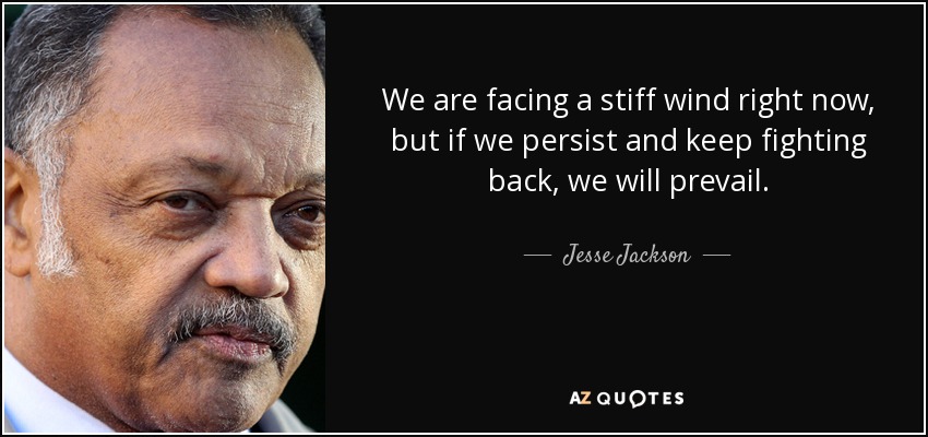 We are facing a stiff wind right now, but if we persist and keep fighting back, we will prevail. - Jesse Jackson