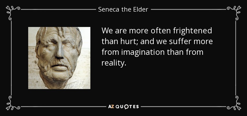 We are more often frightened than hurt; and we suffer more from imagination than from reality. - Seneca the Elder